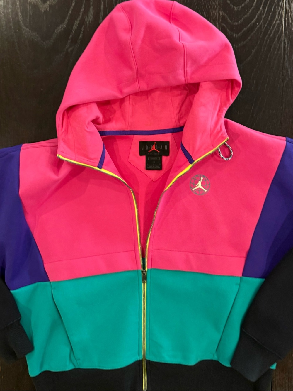 Jordan Retro Pink Teal Purple Colorblock Hooded Zip Jacket